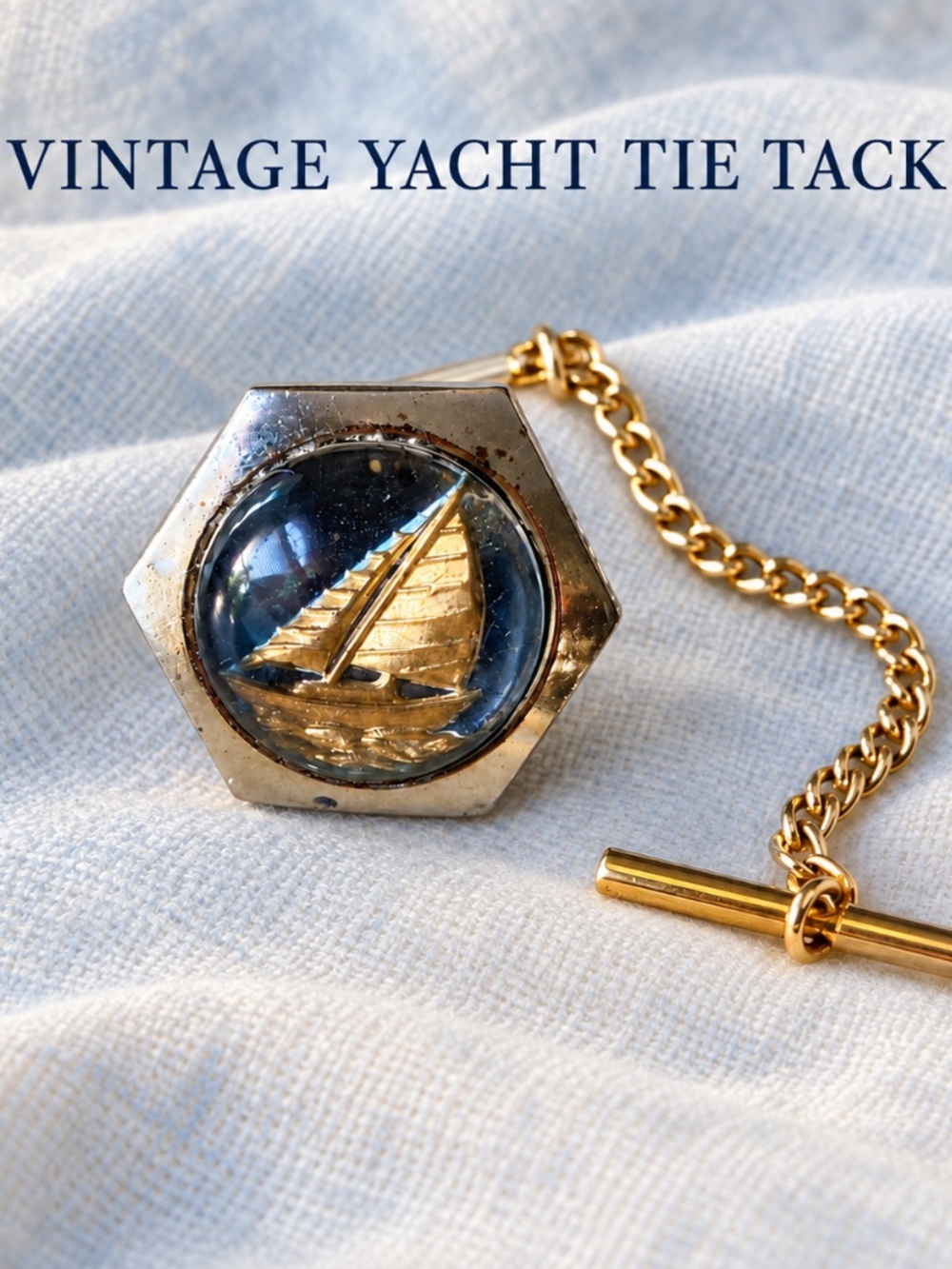 Vintage Yacht Tie Tack | Converted Cufflink | Nautical Glass Dome